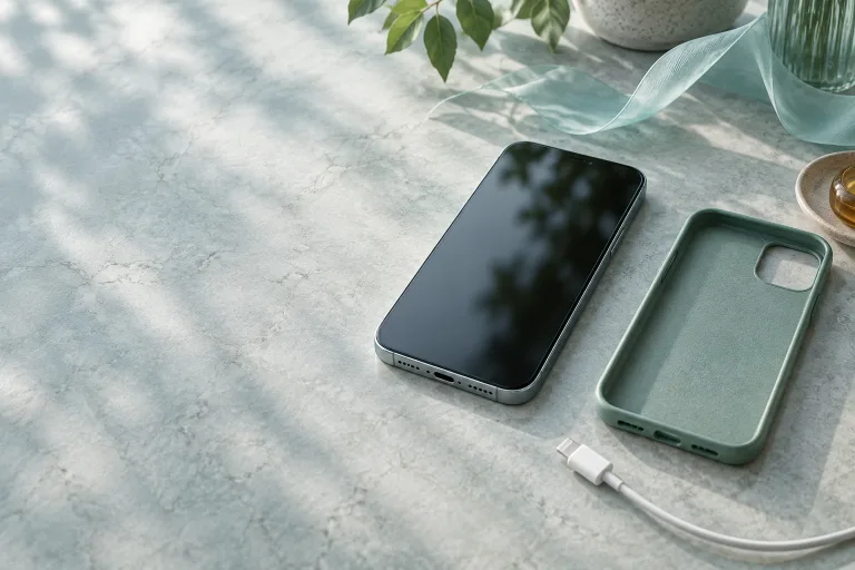 Smartphone cooling on a ceramic surface with its case and cable removed