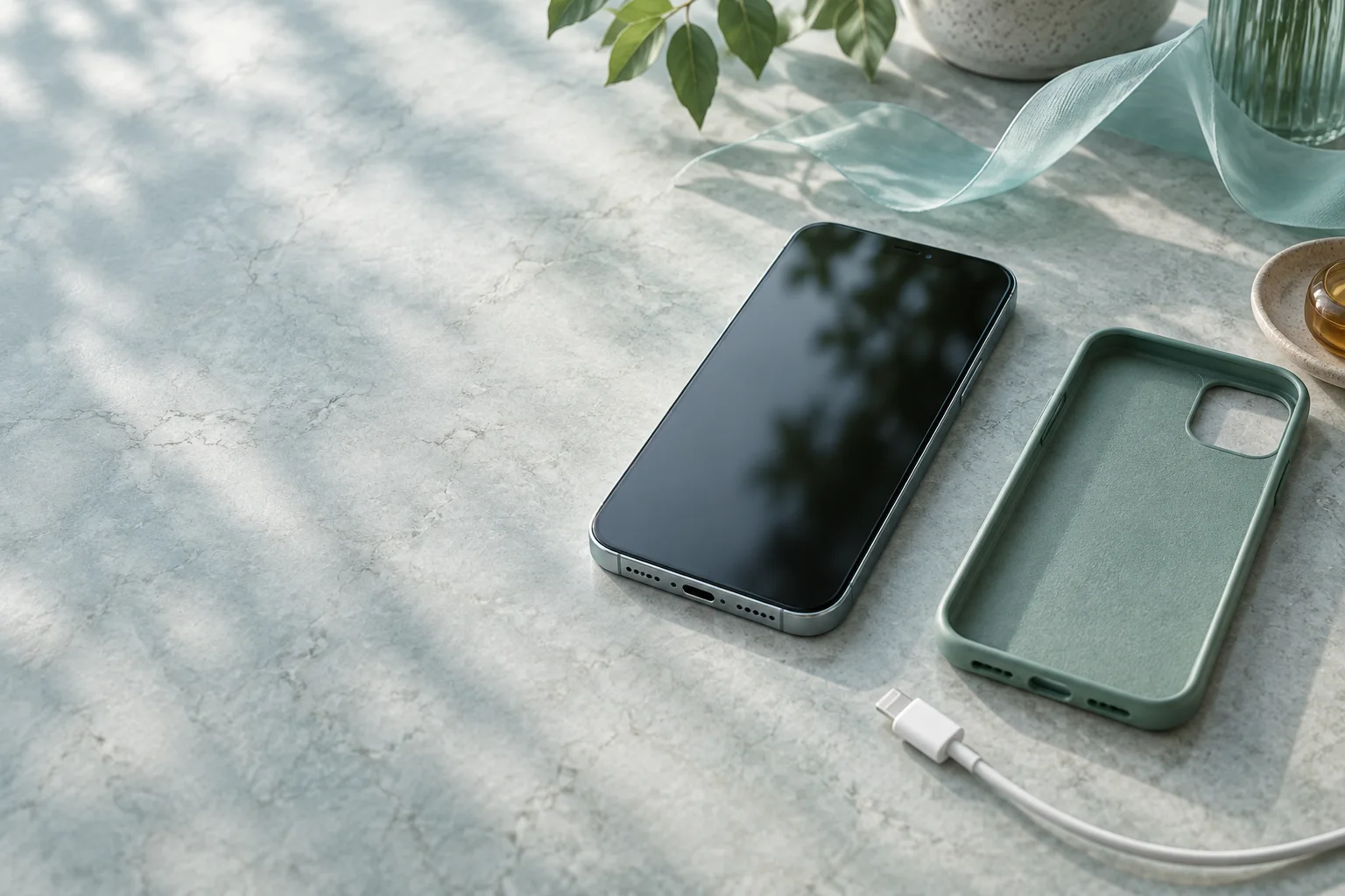 Smartphone cooling on a ceramic surface with its case and cable removed