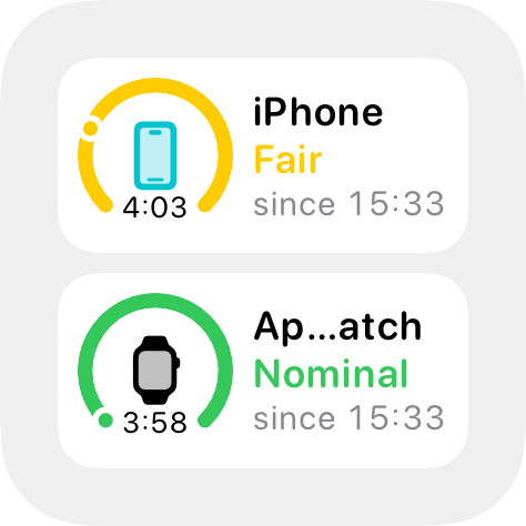 All Devices widget in light mode showing an iPhone at Fair and an Apple Watch at Nominal